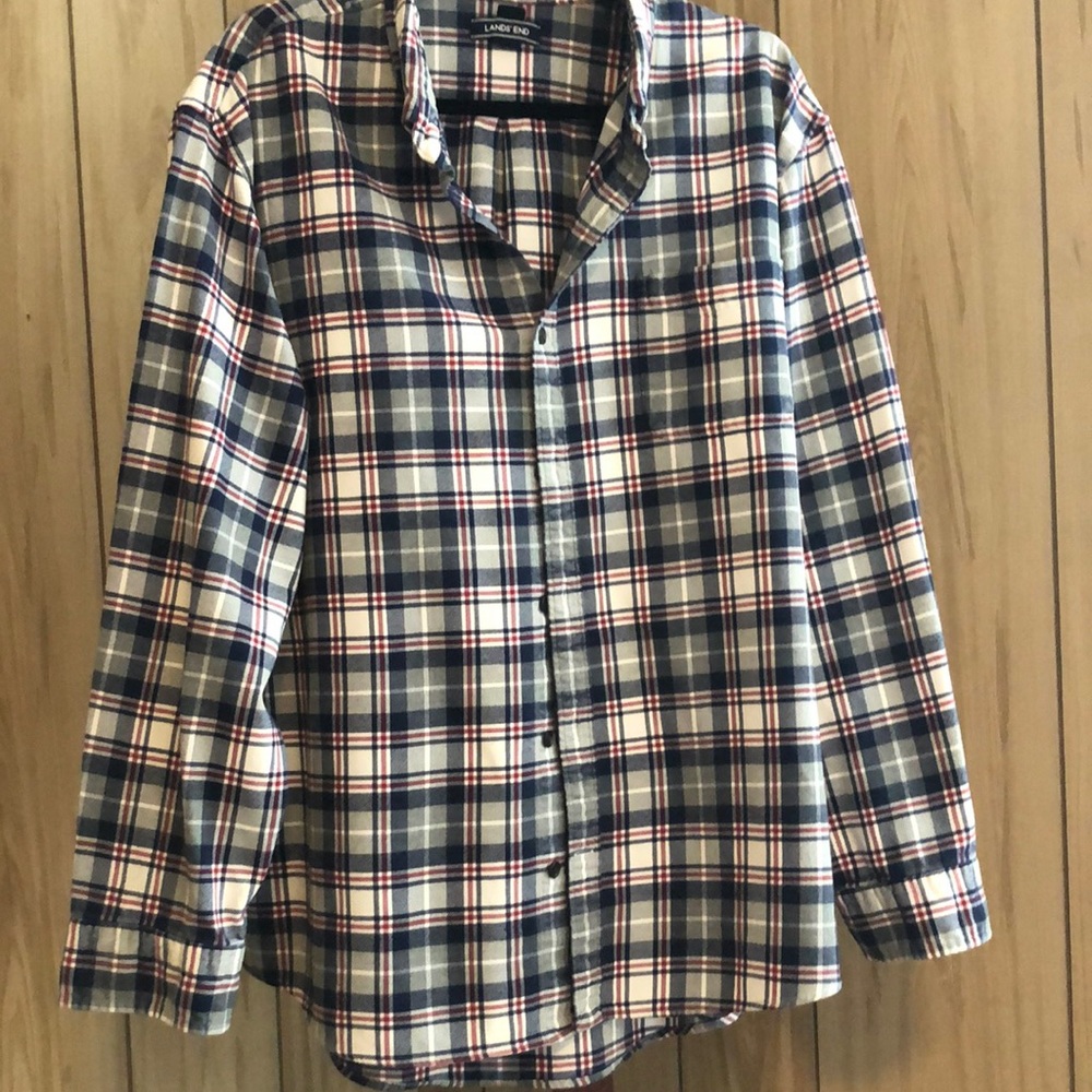 Men’s Lands End XXL Flannel shirt. Red white and blue Very good condition.